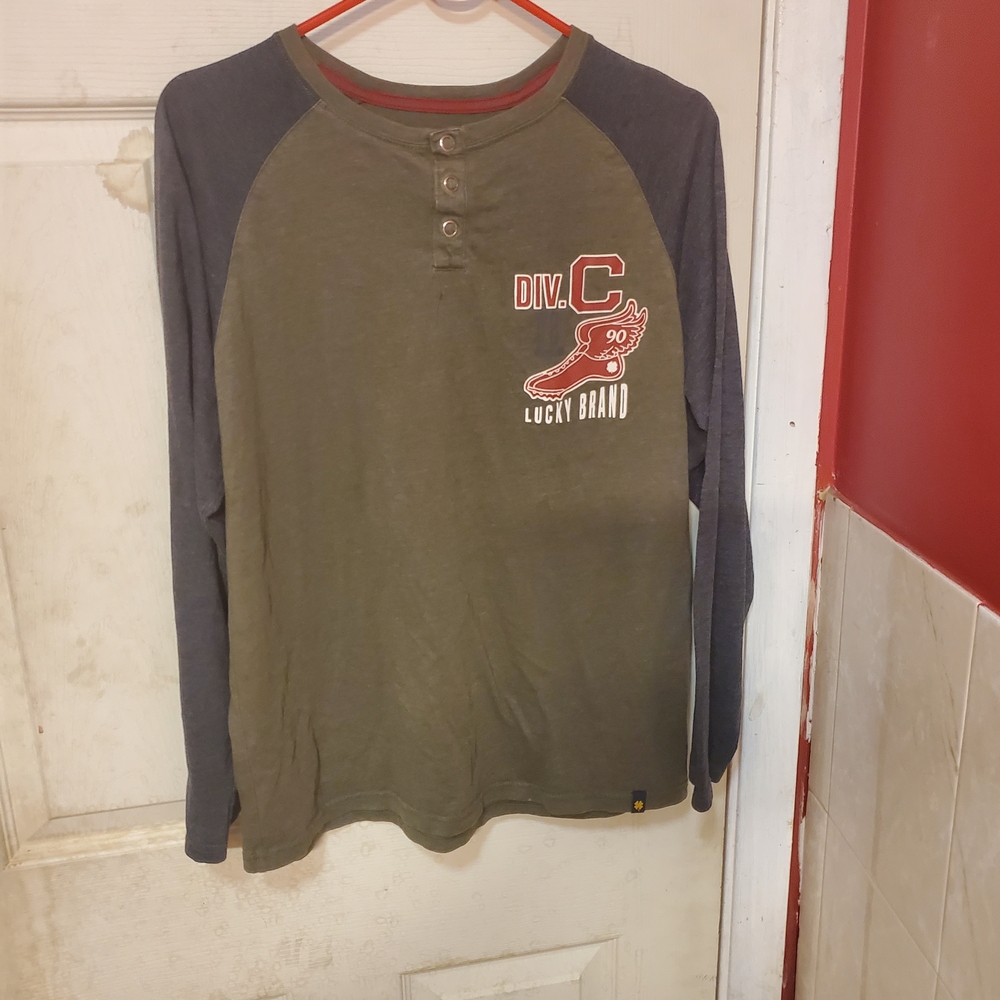 Lucky Brand Olive and Charcoal Henley Shirt